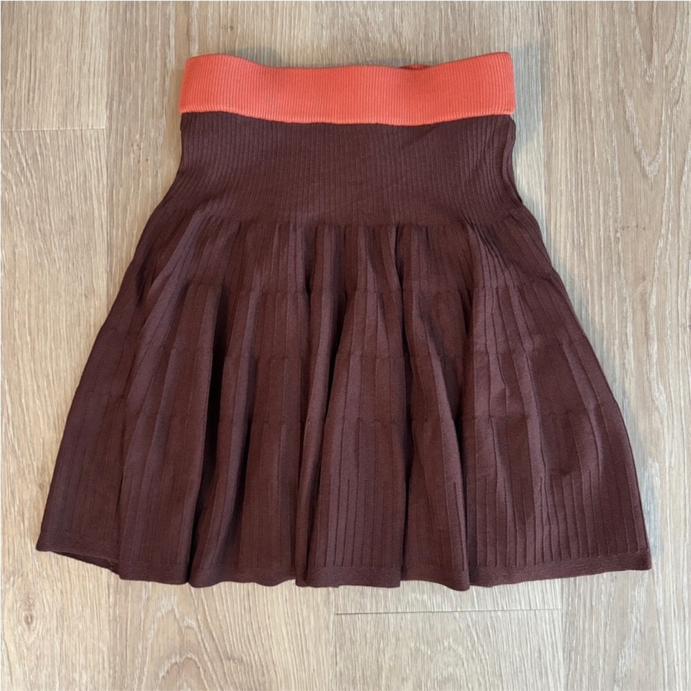 NWT Anthropologie Eva Franco Brown and Orange Pleated Mini Skirt